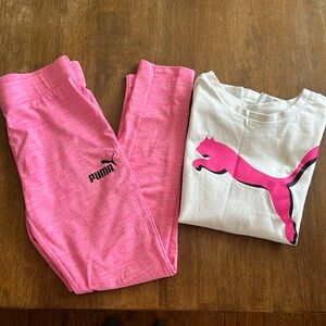 Girls Pink Puma Leggings and Tee set